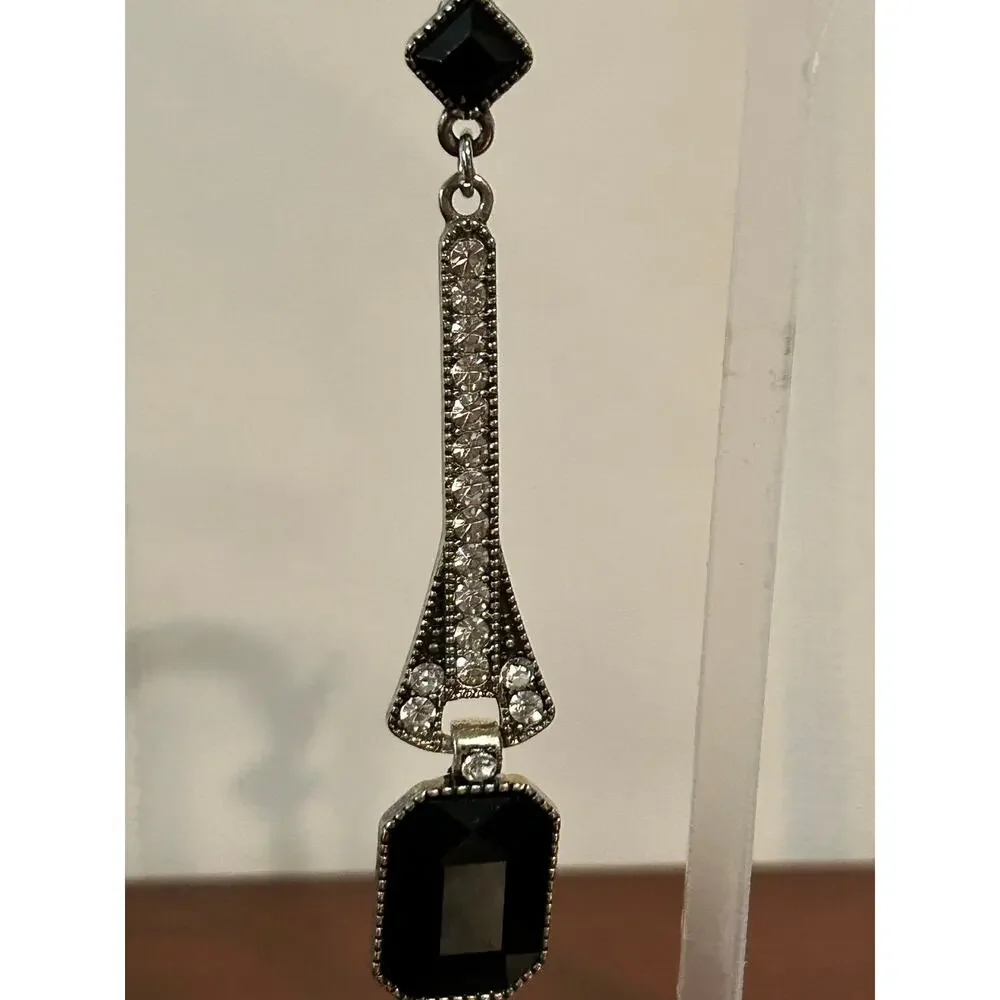 Vintage Flapper Style Dangle Earrings 1920s Gatsby Art Deco 3 Inch Drop